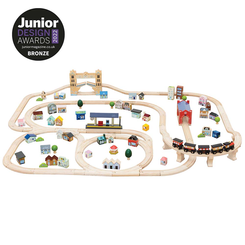 Drewniana kolejka Londyn 120 elementów z torami i pociągiem | Le Toy Van