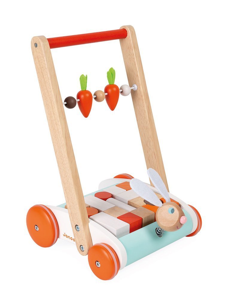 Janod Wózek pchacz Królik z 19 klockami 1+
