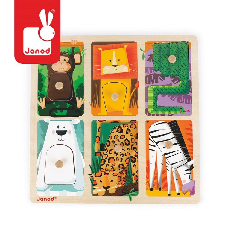 Janod Puzzle Sensoryczne Zwierzątka w ZOO 18m+
