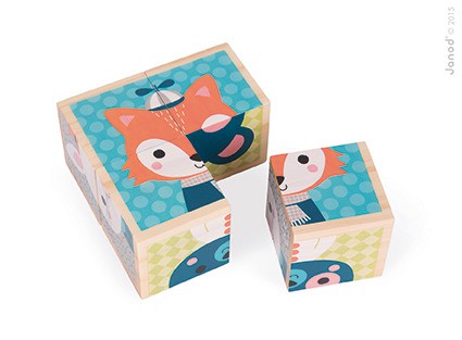 Janod, klocki drewniane Puzzle 6w1 Las