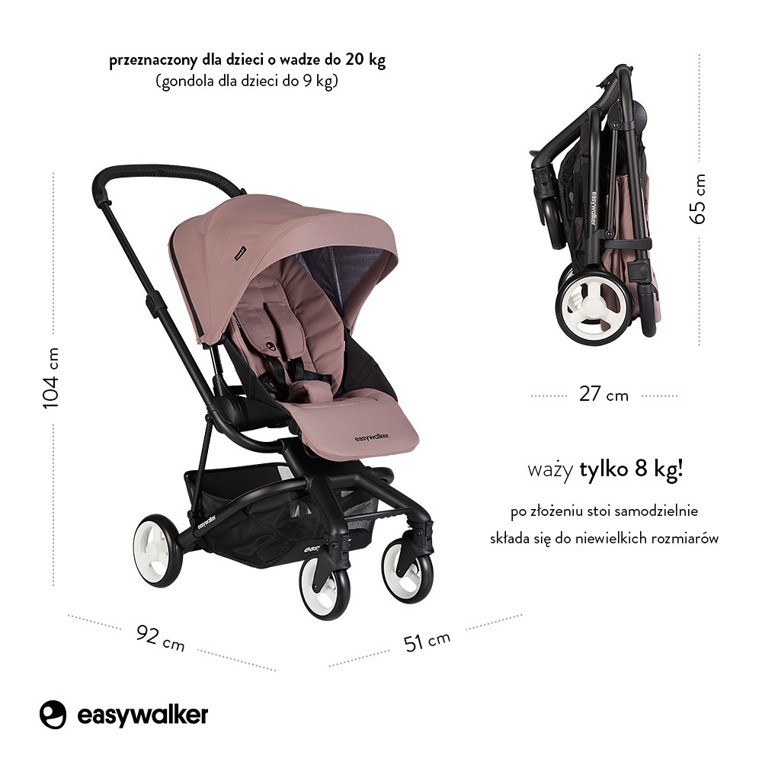 Easywalker, Charley Wózek głęboko-spacerowy Desert Pink (zawiera stelaż i siedzisko z budką)