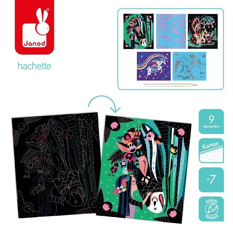 Janod Zestaw Kreatywny do Zdzrapywania Konie i Jednorożce 7+
