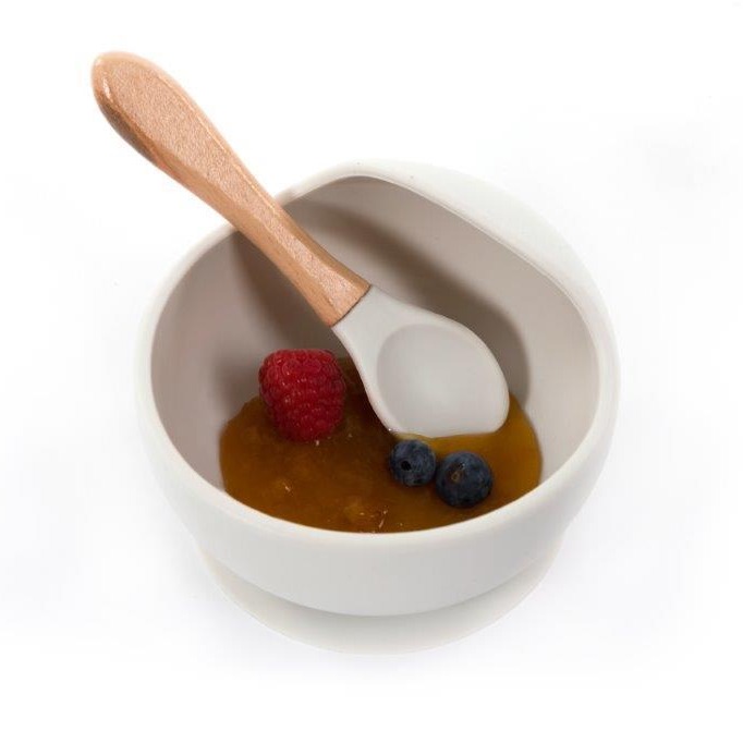 BO JUNGLE, B-Silikonowa miska z przyssawką i łyżeczką - Grey