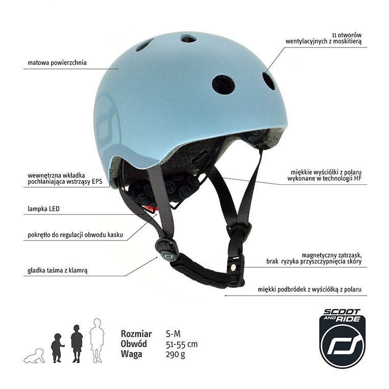 SCOOTANDRIDE, Kask S-M dla dzieci 3+ Steel