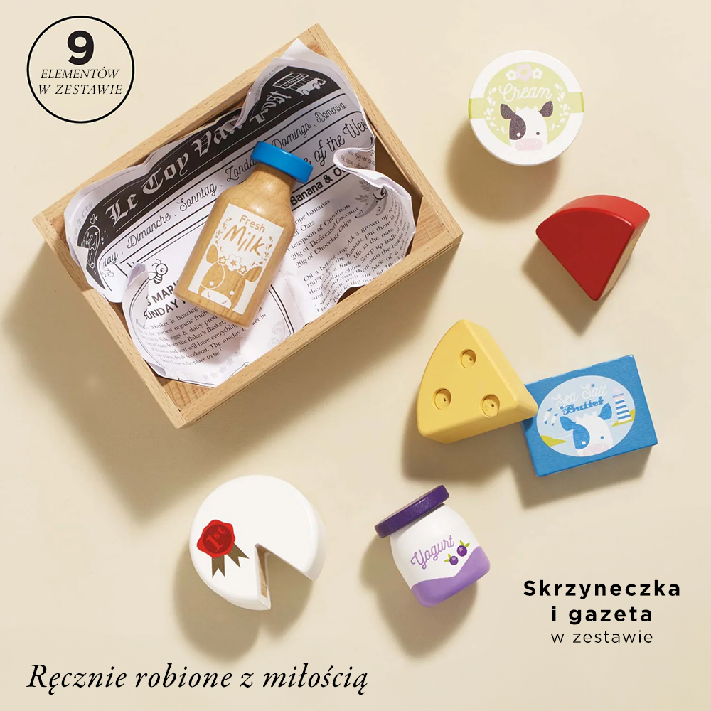 Le Toy Van Drewniany zestaw do zabawy w sklep – nabiał 2+