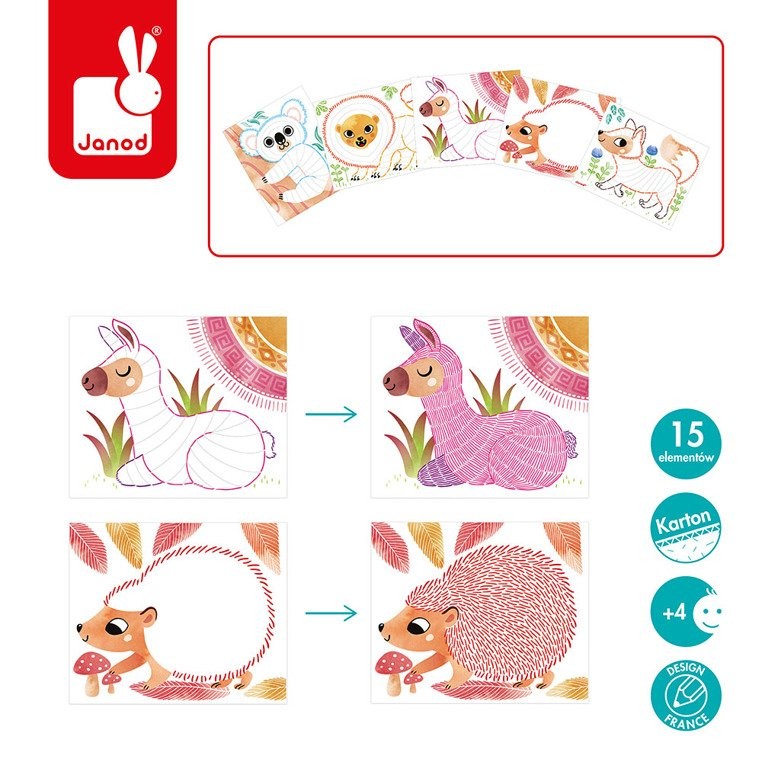 Janod Zestaw Kreatywny Kreseczki Zwierzęta 3+
