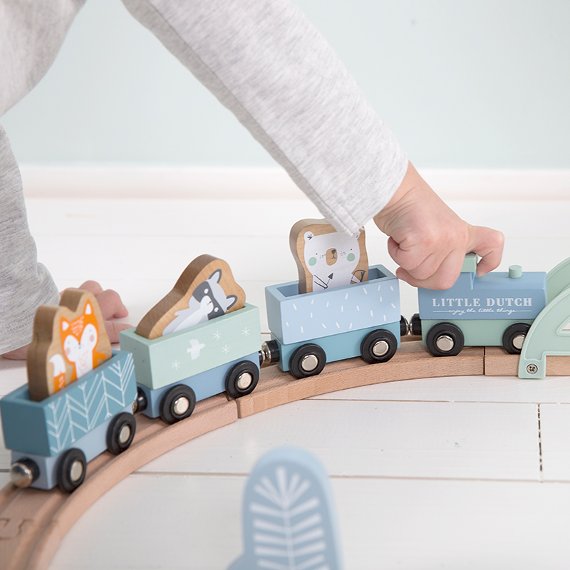 Little Dutch Pociąg z Torami Błękit - Drewniany 2+