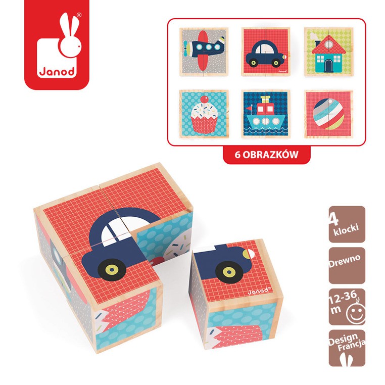 Janod Klocki Puzzle 6w1 Pierwsze słowa 18m+