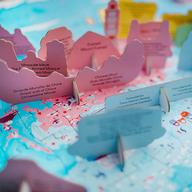 Janod, Puzzle edukacyjne z figurkami 3D Cuda świata 350 elementów 7 +