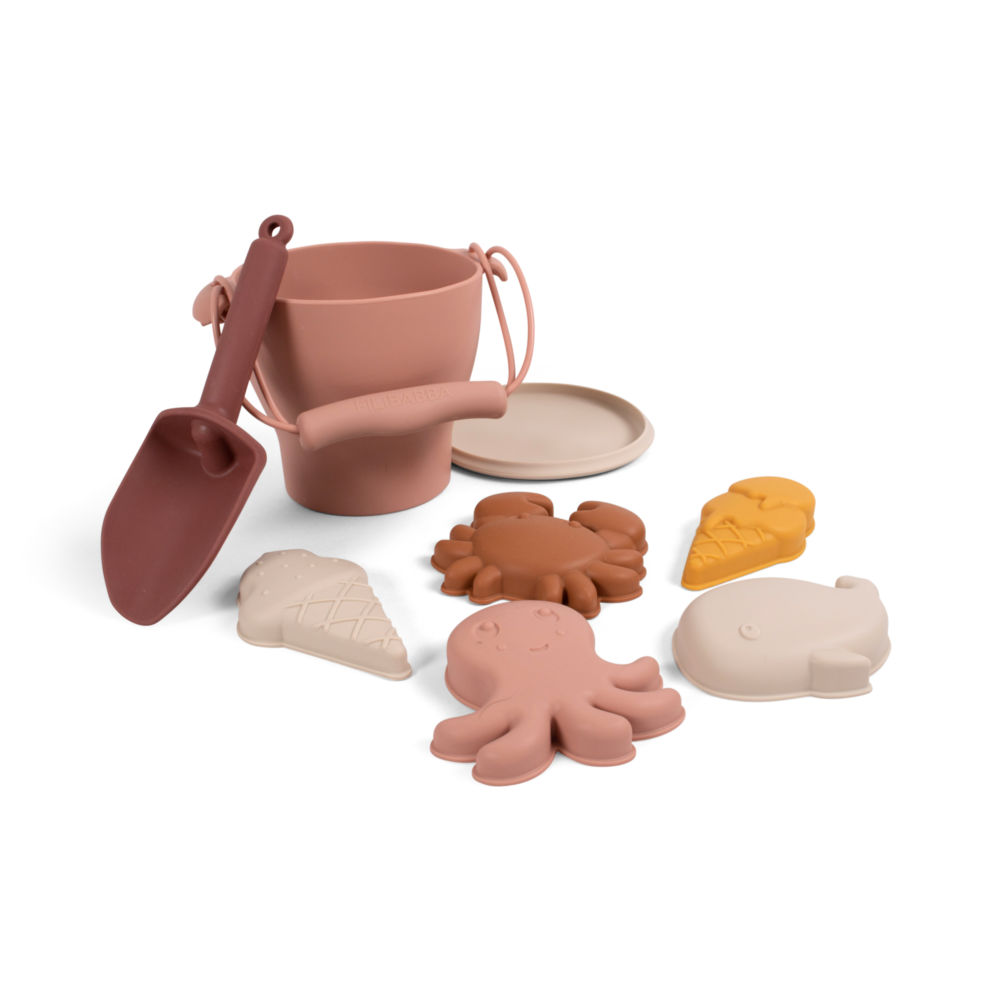 Filibaba,  Silikonowy zestaw wiaderko i foremki do piasku Warm colors