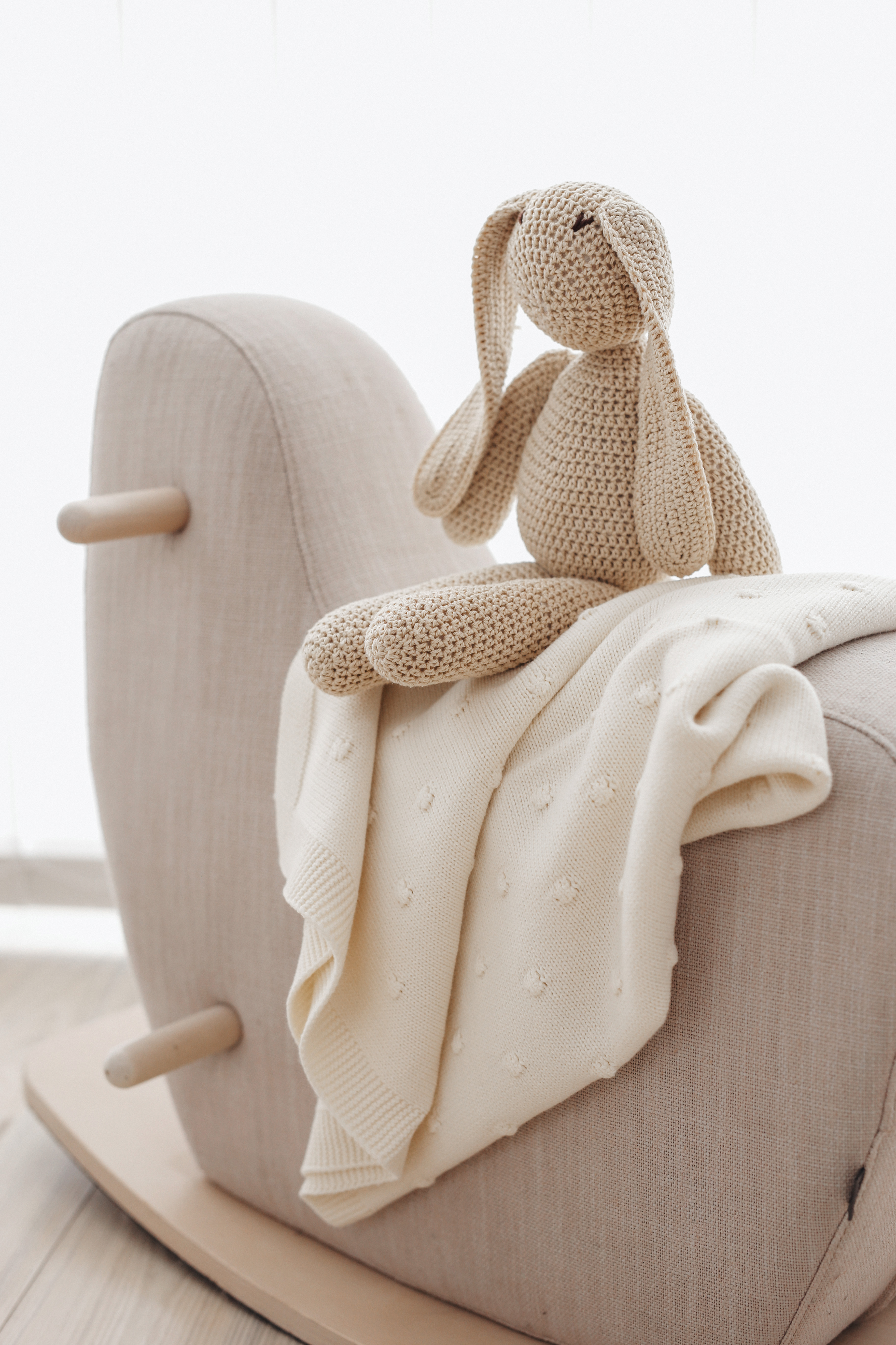 ooh noo Wełniany kocyk niemowlęcy Popcorn kremowy