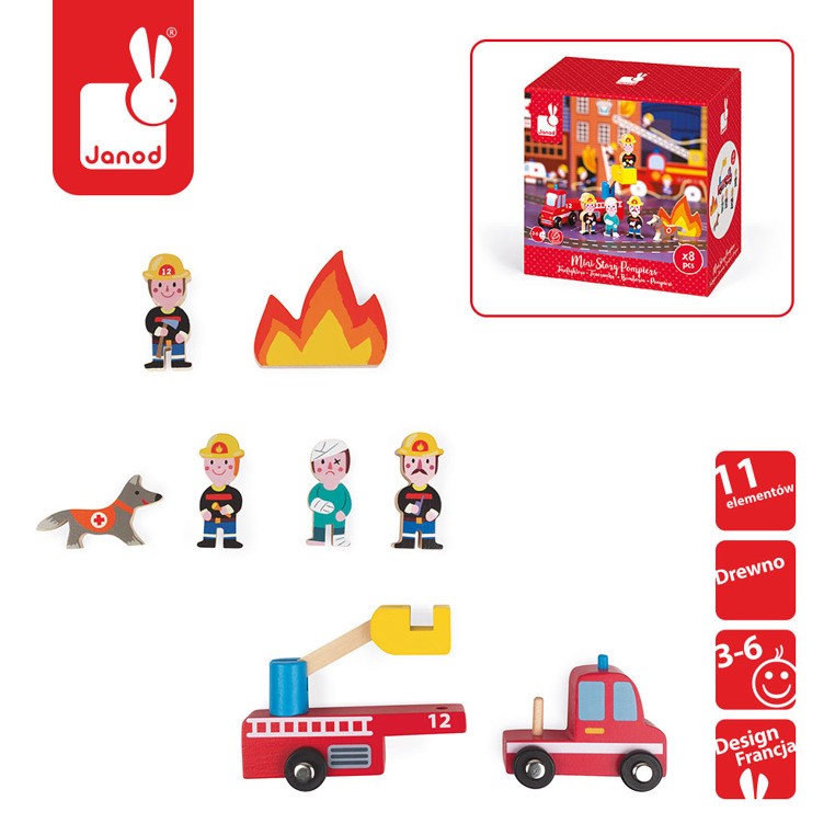 Janod Strażacy Zestaw Drewniany 8 el. 3+