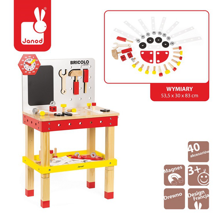 Janod Stolik Warsztatowy Bricolo z Akcesoriami 40 el. 3+