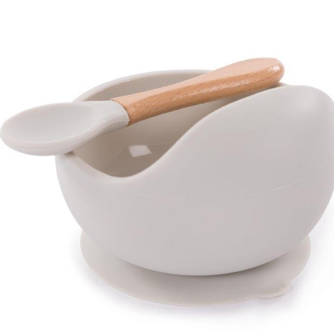 BO JUNGLE, B-Silikonowa miska z przyssawką i łyżeczką - Grey