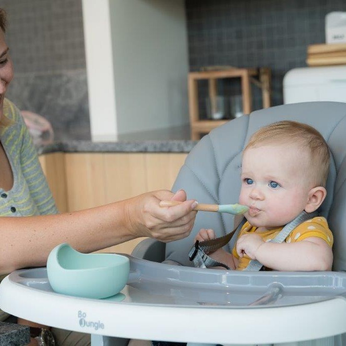 BO JUNGLE, B-Silikonowa miska z przyssawką i łyżeczką - Blue