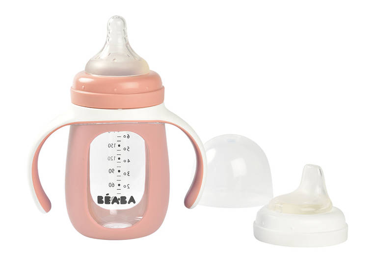 Beaba Szklana butelka treningowa 2w1 210 ml Old pink 4m+