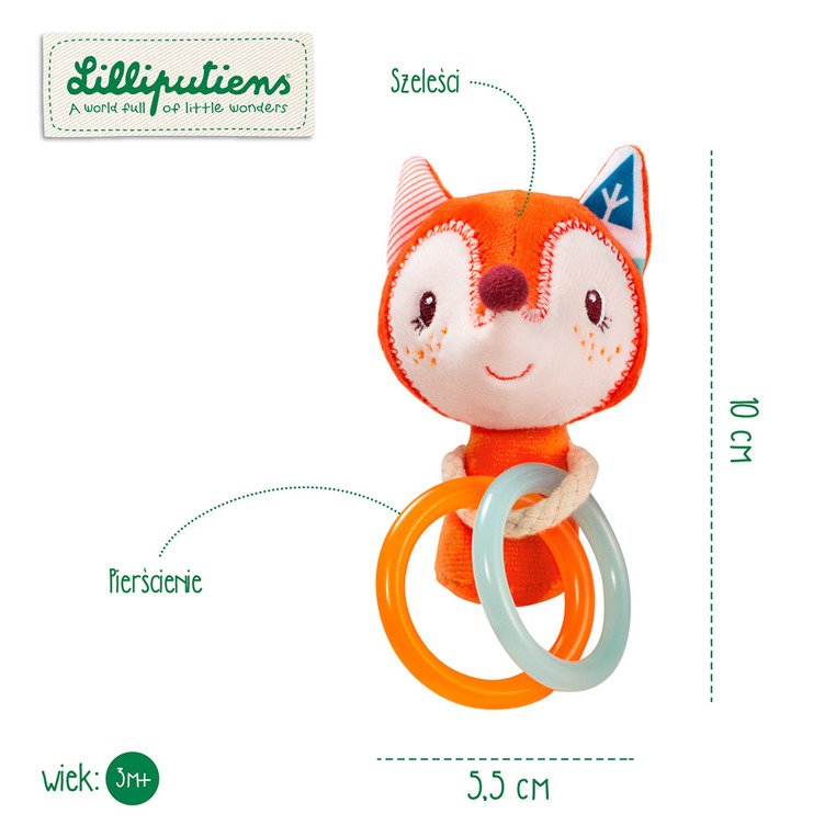 Lilliputiens Grzechotka Lisiczka Alice 3m+ Obręcze Gryzak