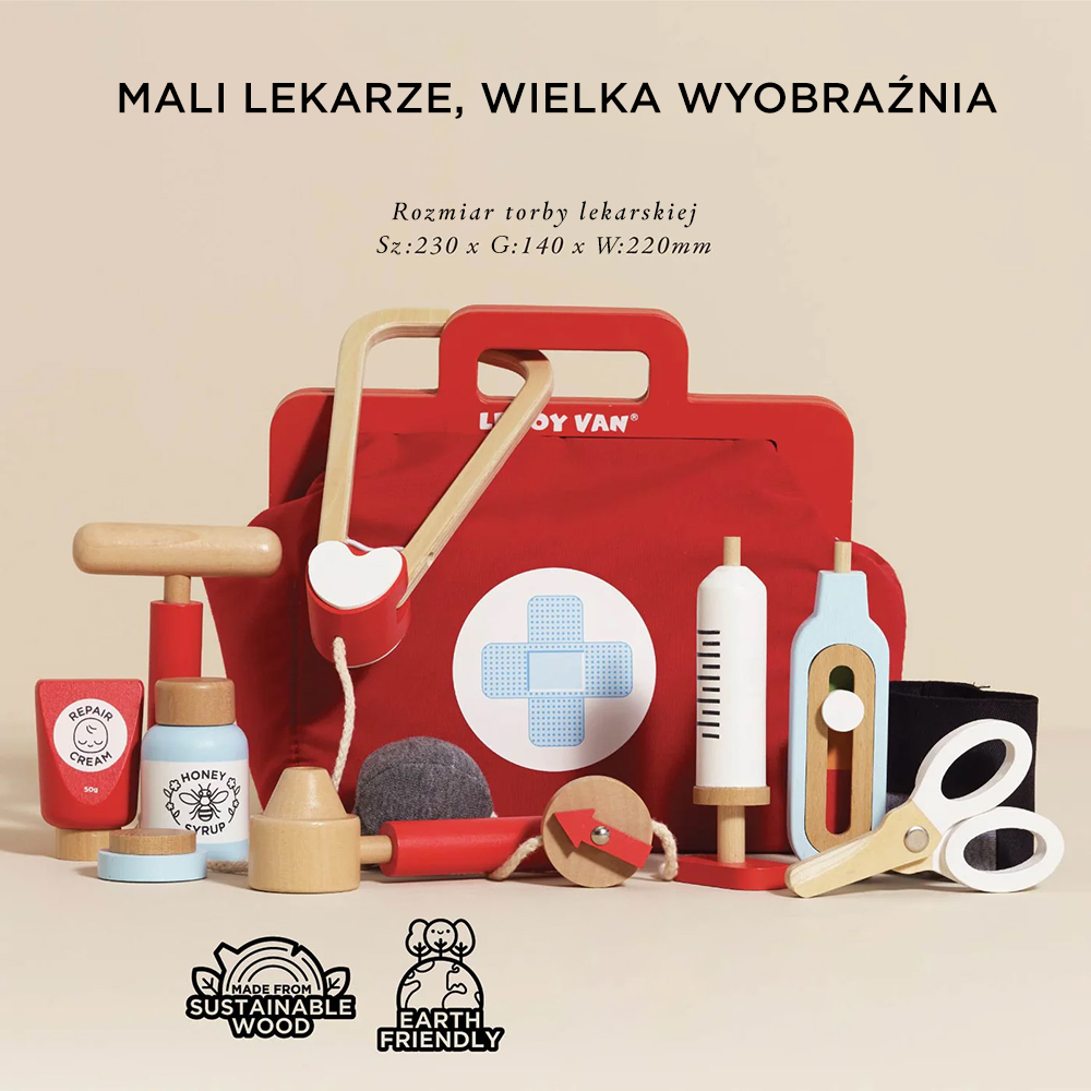Drewniany zestaw lekarza do zabawy i odgrywania ról | Le Toy Van