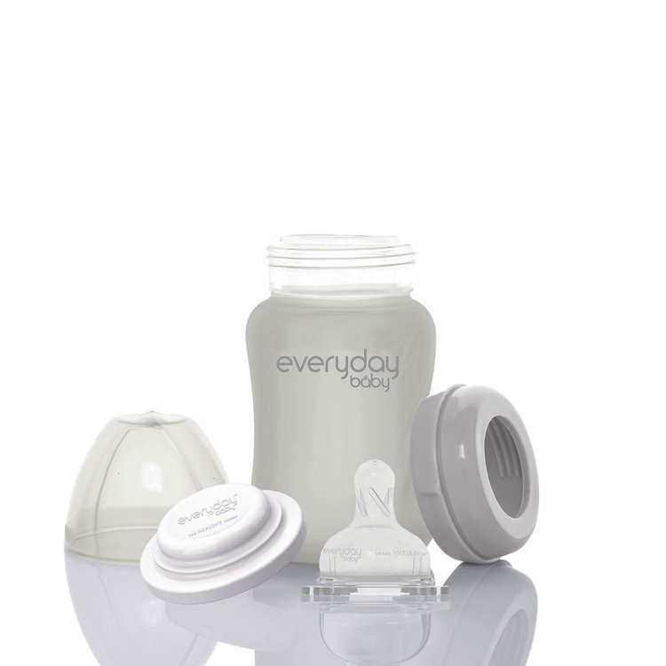 Everyday Baby, Szklana butelka ze smoczkiem S, 150 ml - szara