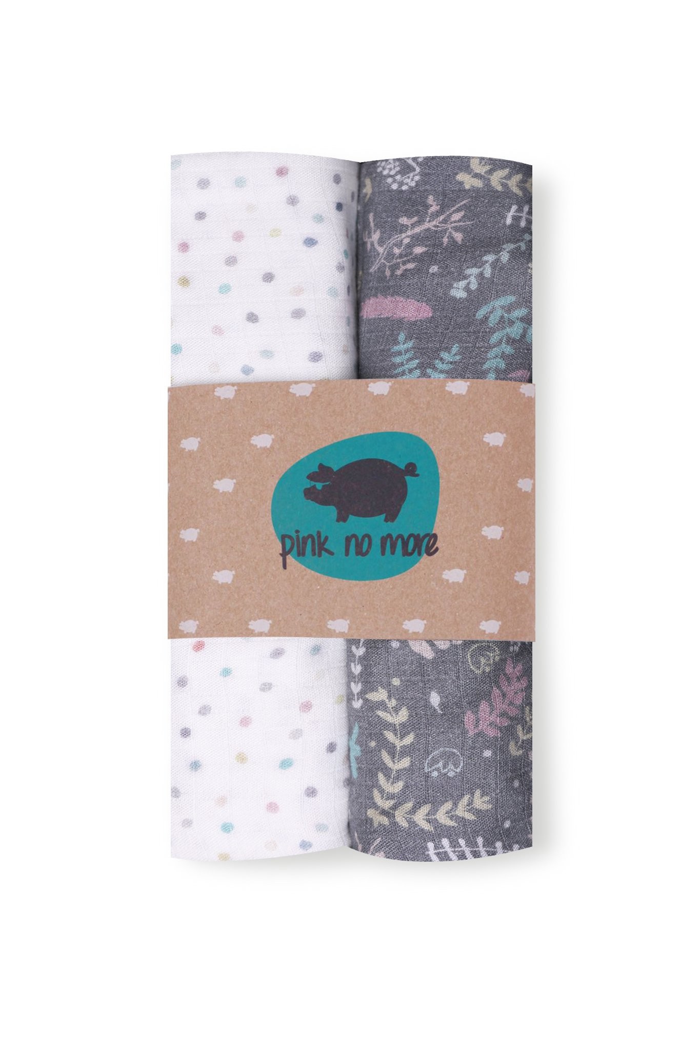 Pink No More Pieluszki Muślinowe Szary Botanic & Dots 2pak