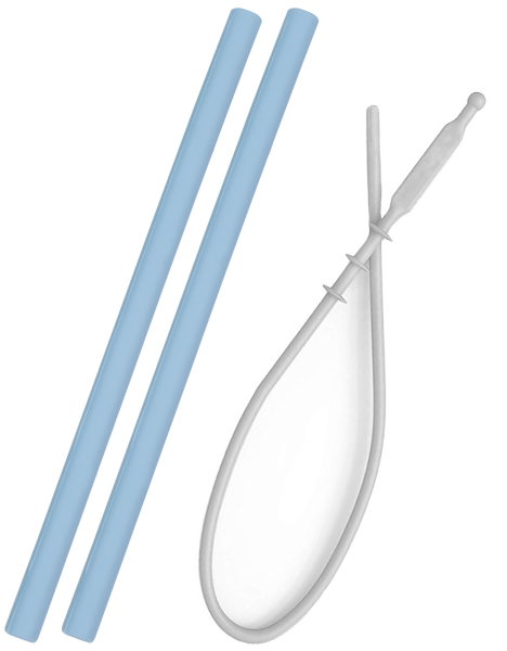 Minikoioi Silikonowe Słomki 2szt + Czyścik Niebieskie 6m+