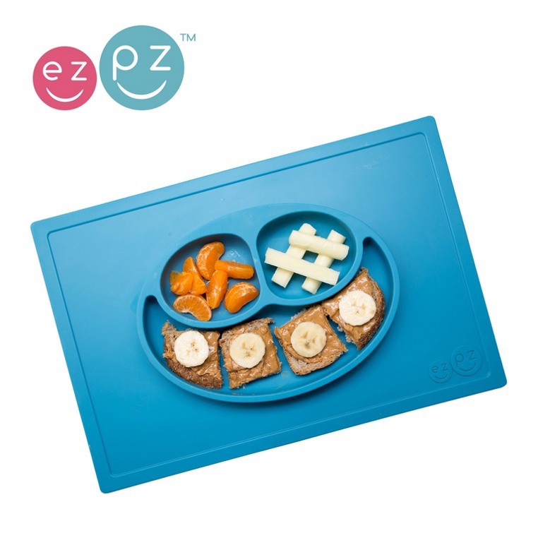 EZPZ Talerzyk z Podkładką Happy Mat Niebieski 6m+
