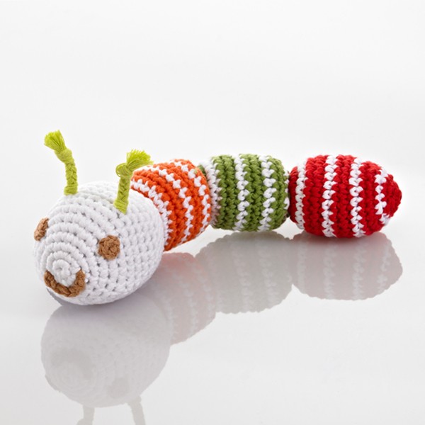 Pebble Grzechotka Gąsienica Czerwona 0+ | Rękodzieło