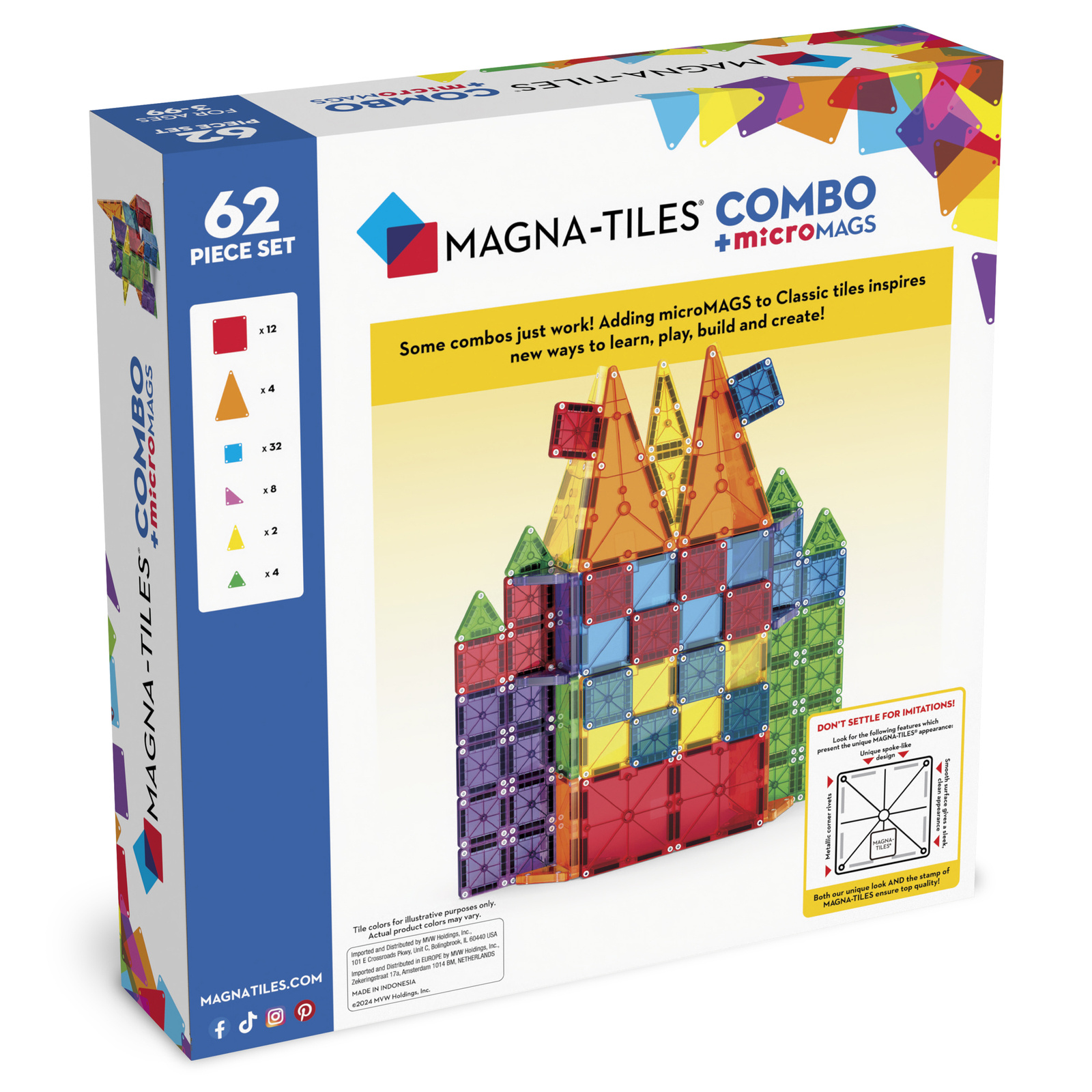 Magna-Tiles Klocki Magnetyczne 62 elementy 3+