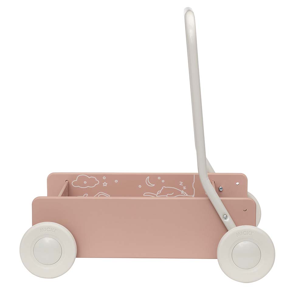 Różowy drewniany chodzik pchacz, do nauki chodzenia, dla dzieci, zabawka Micki