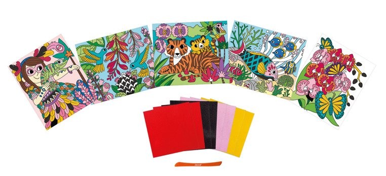 Janod Zestaw Kreatywny Aksamitne Karty Tropikalna Dżungla 6+