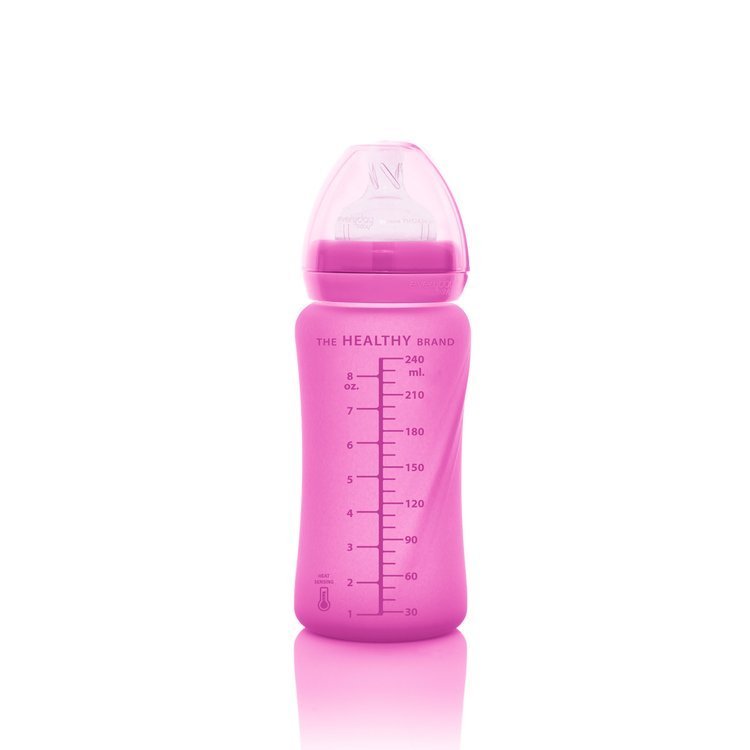 Everyday Baby Szklana butelka M 240ml wiśniowa z czujnikiem temperatury