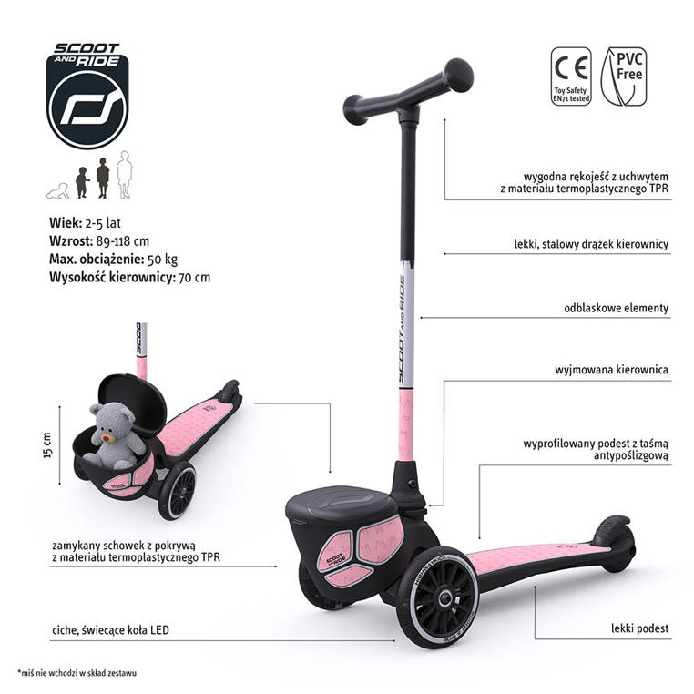 Scoot & Ride Hulajnoga 2 Lifestyle Reflective Rose 2+