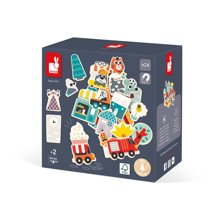 Janod Magnesy Miasto 24 szt. Drewniane 3+