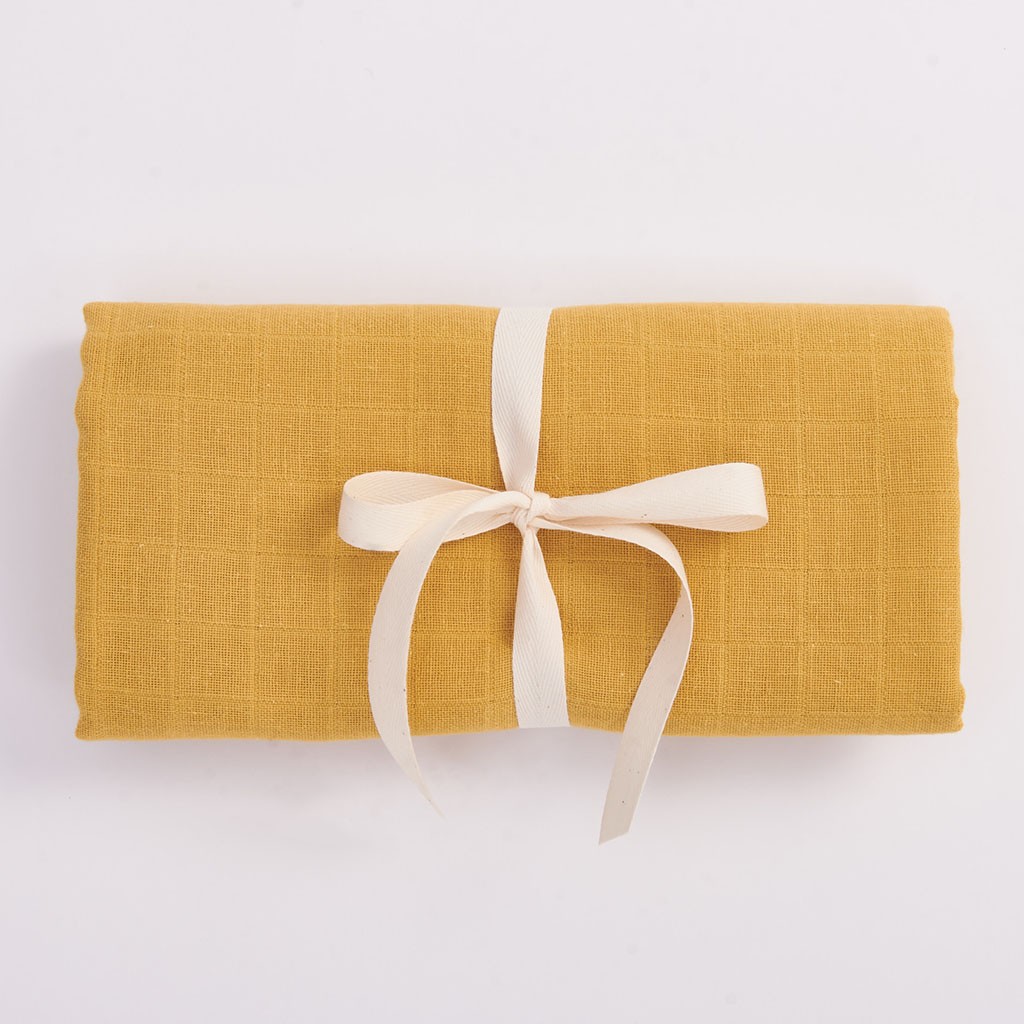 Bimbla Muślinowy otulacz bawełna organiczna musztardowy