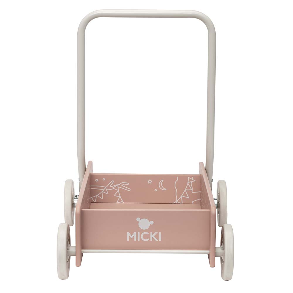 Różowy drewniany chodzik pchacz, do nauki chodzenia, dla dzieci, zabawka Micki