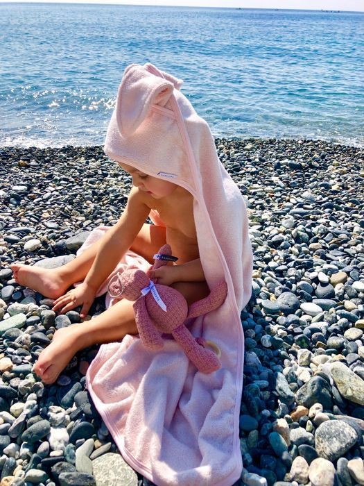 Bamboom Ręcznik z Kapturkiem i Uszami Różowy 100x100 cm od Urodzenia