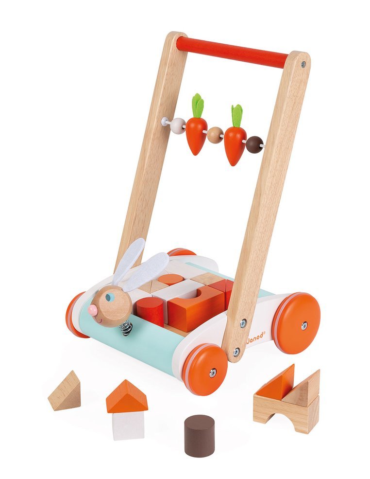 Janod Wózek pchacz Królik z 19 klockami 1+