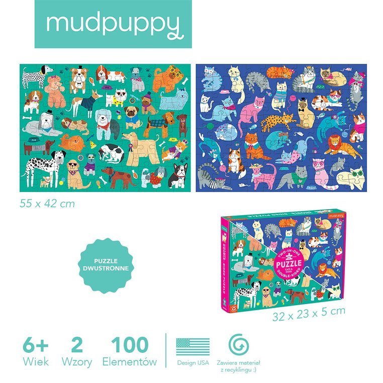 Mudpuppy Puzzle Dwustronne Koty i Psy 100 el. 6+