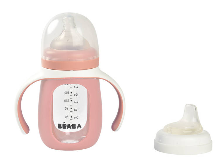 Beaba Szklana butelka treningowa 2w1 210 ml Old pink 4m+