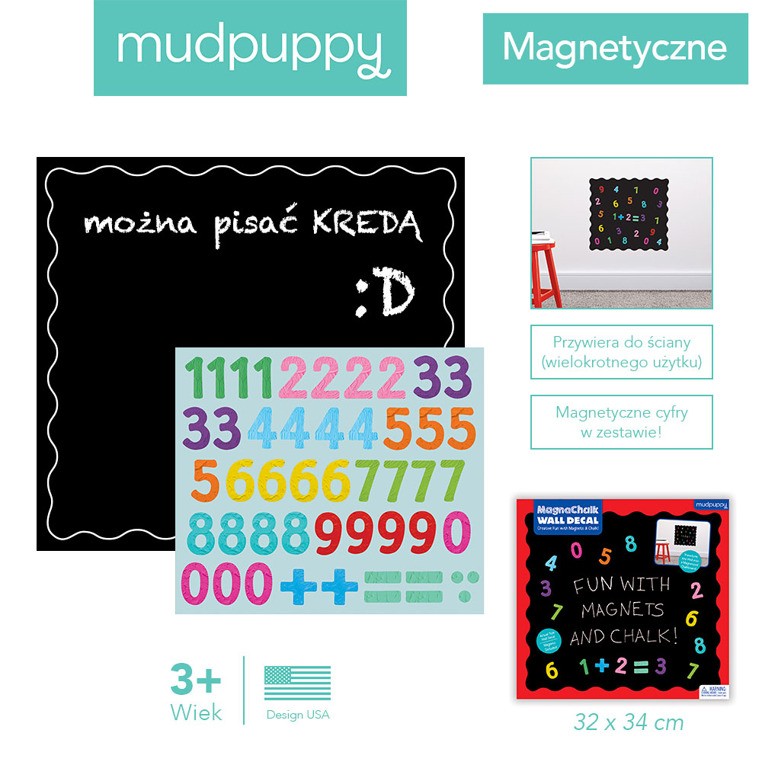 Mudpuppy Naklejka Magnetyczna Tablica Kredowa 123 3+