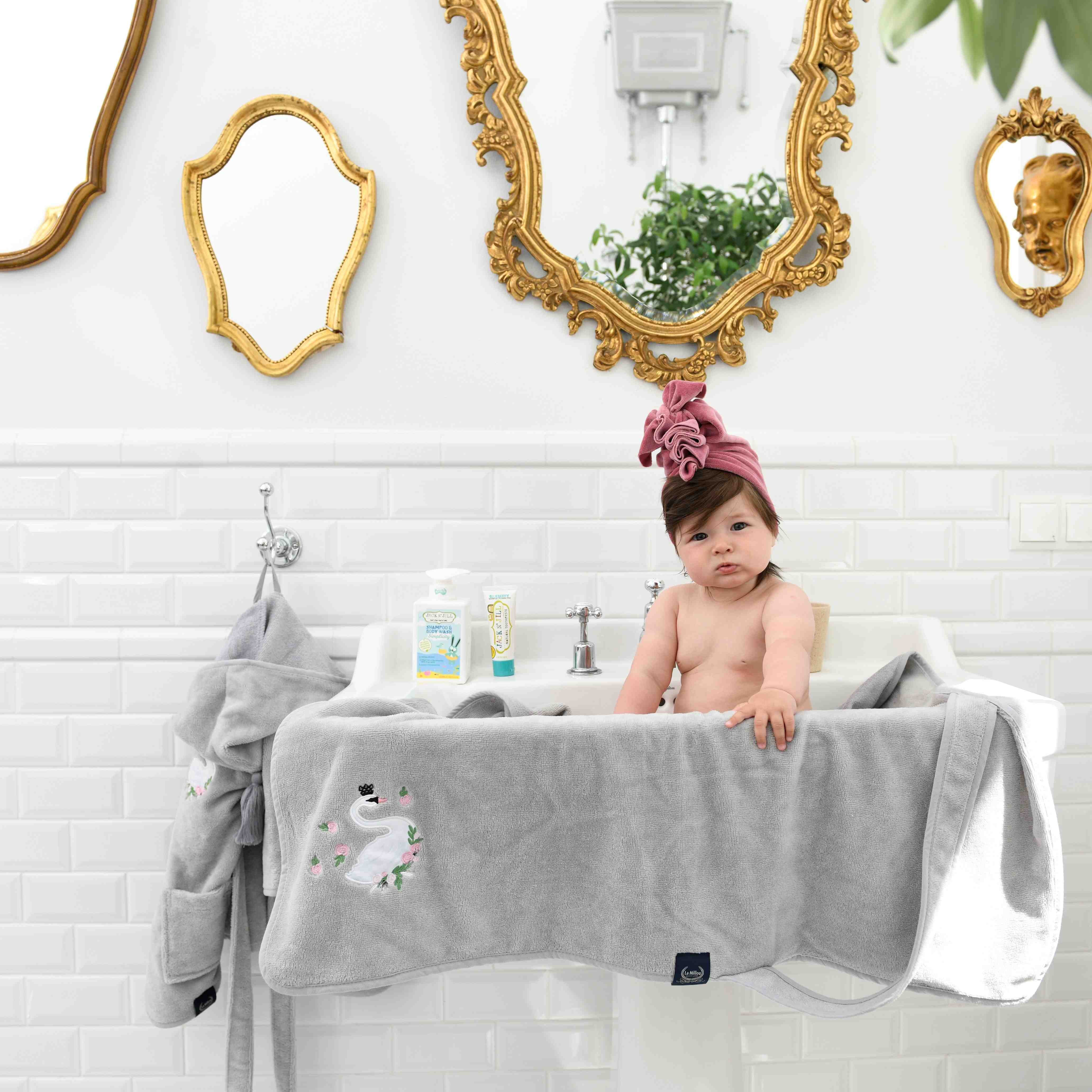 La Millou Ręcznik Bamboo Soft Newborn Grey Yoga Candy Sloth Blue 85x85cm