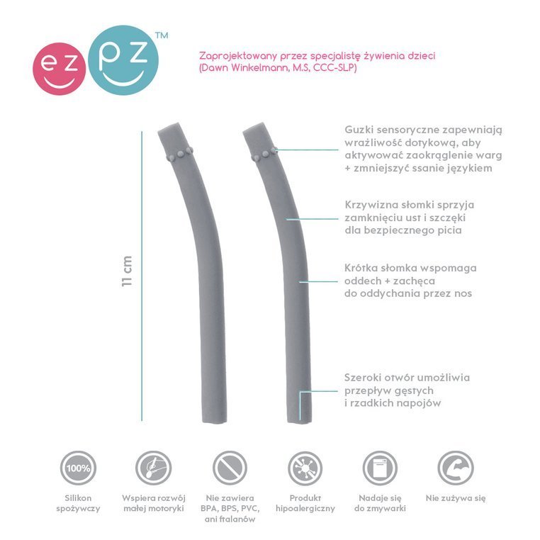 EZPZ Silikonowe Słomki do Kubeczka Mini Cup 2 szt. Szare