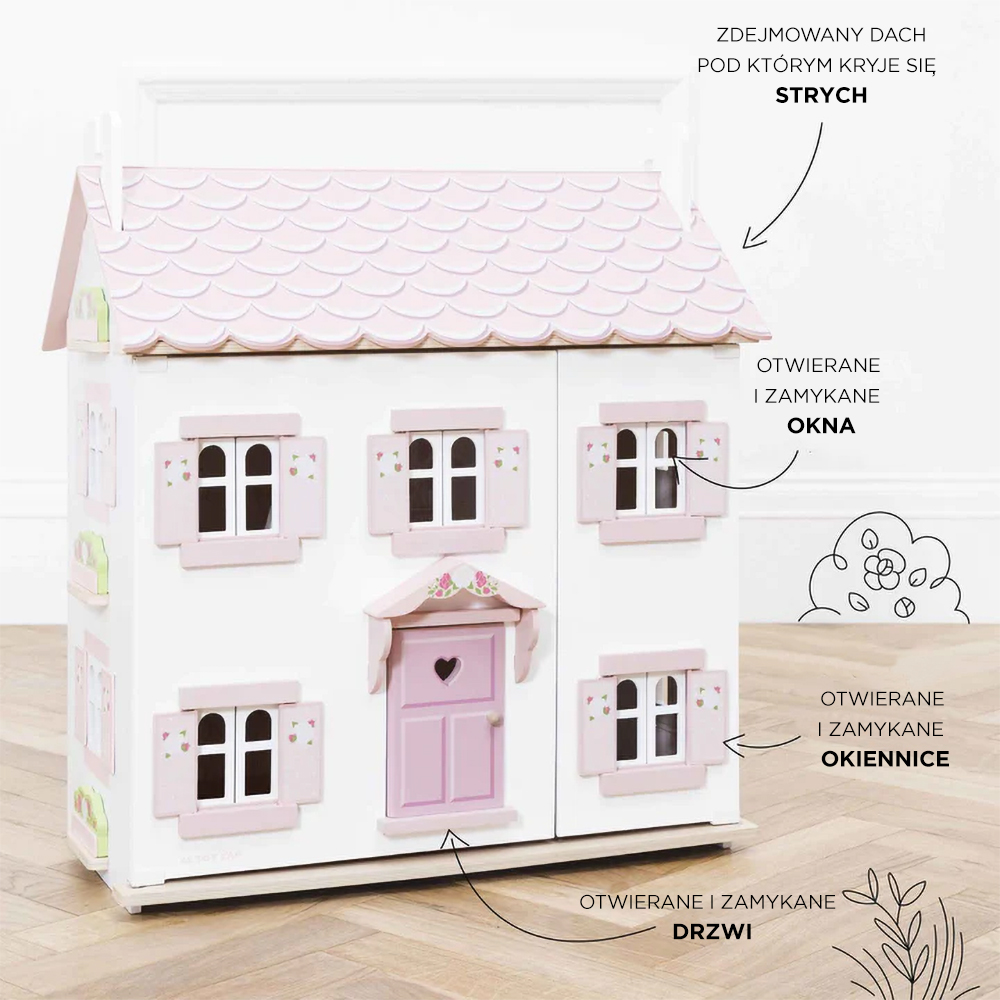 Le Toy Van – Domek dla lalek Sophie FSC z meblami i rodziną lalek – 3+