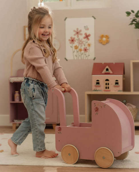 Little Dutch – Drewniany wózek dla lalek z pościelą FSC 18m+