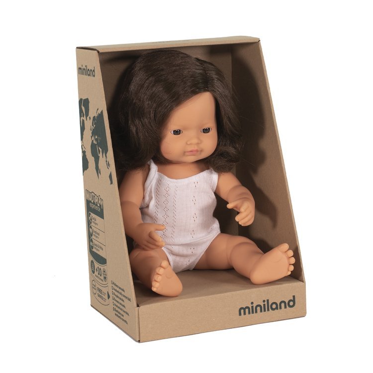 Miniland Doll, Lalka dziewczynka Europejka - Brązowe włosy 38cm