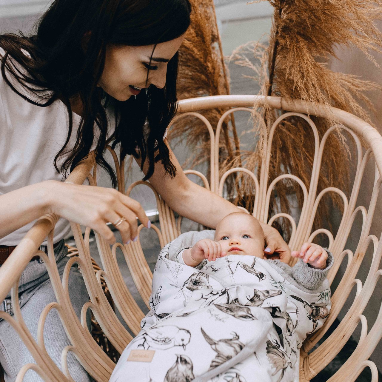 Rożek Niemowlęcy Bawełniany z Welurem Polska Jesień 75x75cm