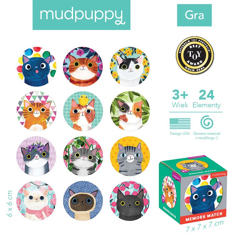 Mudpuppy Gra Mini Memory Koty 24 karty 3+
