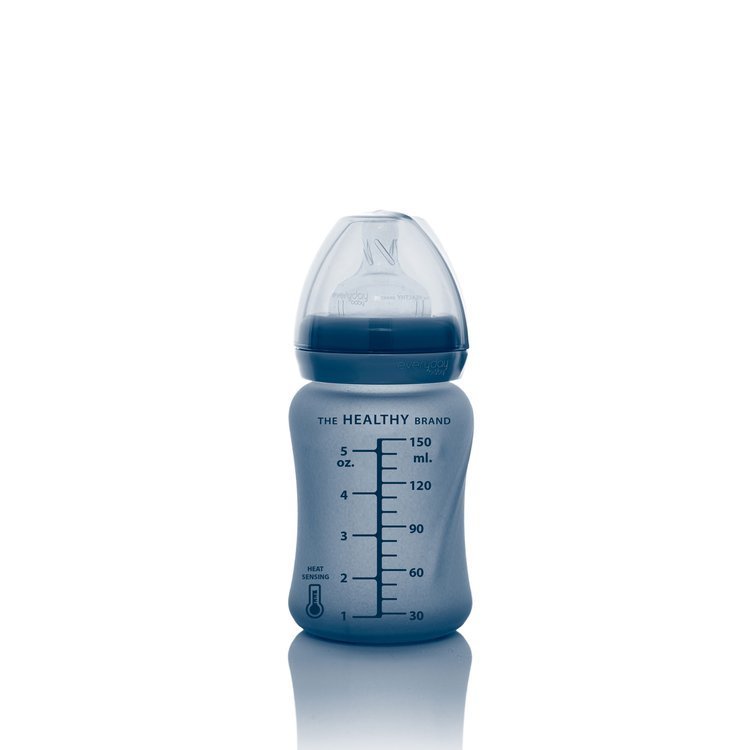 Everyday Baby Szklana butelka reagująca na temperaturę 150 ml borówkowa S