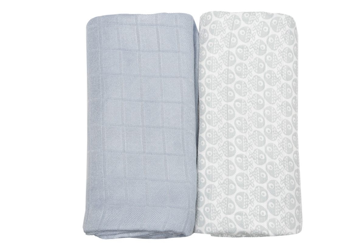 Motherhood Otulacze Muślinowe Bambusowe Premium 120x100cm Niebieskie rybki