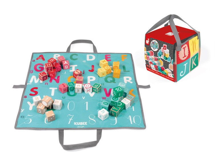 Janod Klocki Drewniane Kubix 40 sztuk Litery i Cyfry 3+